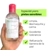 Agua micelar Sensibio H20 para pieles muy sensibles calmante y desmaquillante se puede usar como limpiar marca Bioderma
