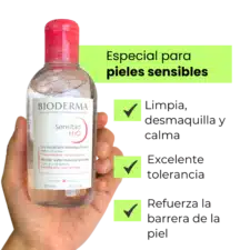 Agua micelar Sensibio H20 para pieles muy sensibles calmante y desmaquillante se puede usar como limpiar marca Bioderma