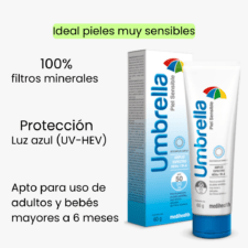 Umbrella Piel Sensible Protector solar 50FPS UVB y UVA 100% mineral