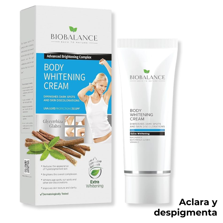 Crema blanqueadora corporal de Bio Balance, aclara y despigmenta