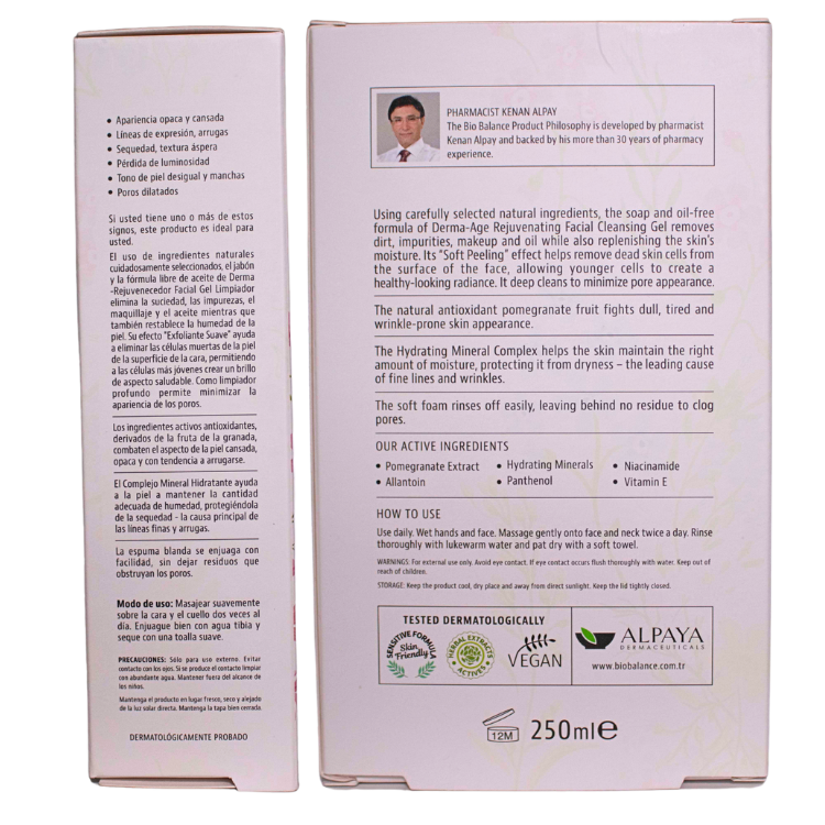 informacion de la caja de Gel de limpieza Derma - Age