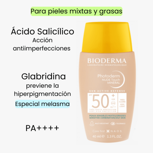 Protector solar 100% mineral Photoderm Nude Touch de Bioderma para pieles mixtas a grasas