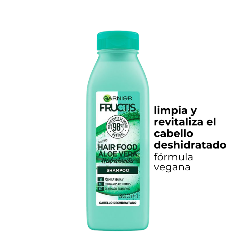 Shampoo Fructis Hair Food de ALOE VERA, limpia y revitaliza el cabello deshidratado