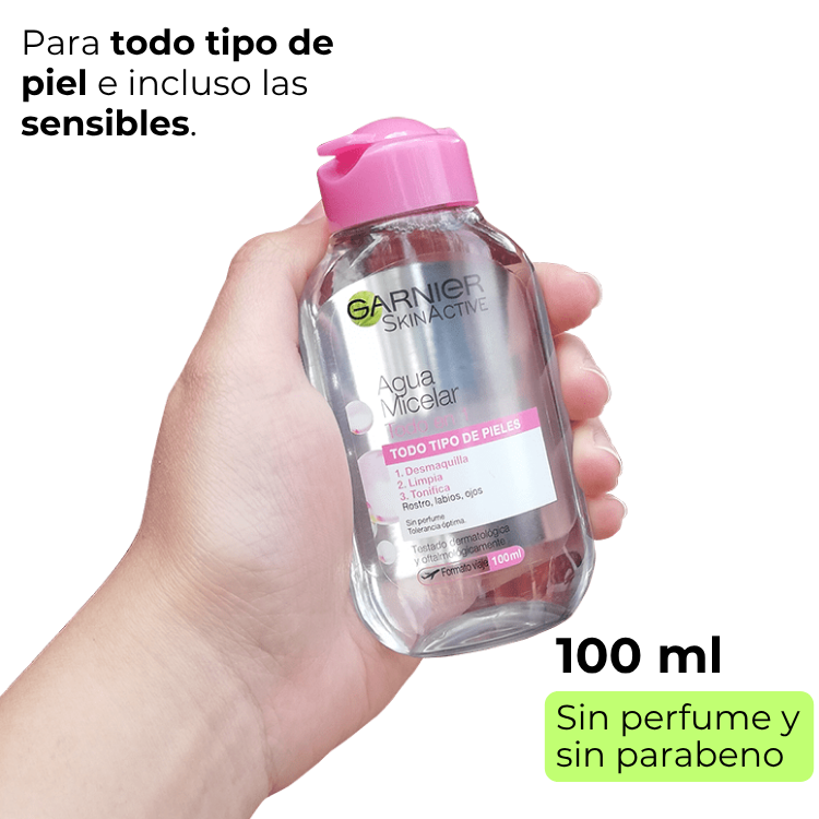 Agua Micelar todo en 1 100ml, para todo tipo de piel sin perfumes