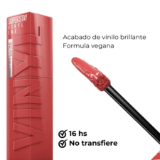Labial Superstay Vinyl INK Nude 115 Peppy maybelline, acabado de vinilo brillante