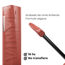 Labial Superstay Vinyl INK Nude 120 Punchy maybelline, acabado de vinilo brillante
