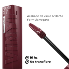 Labial Superstay Vinyl Nude 135 Fearless maybelline, acabado de vinilo brillante