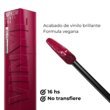 Labial Superstay Vinyl INK Unrivaled 30 maybelline, acabado de vinilo brillante