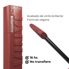 Labial Superstay Vinyl INK Witty 40 maybelline, acabado de vinilo brillante