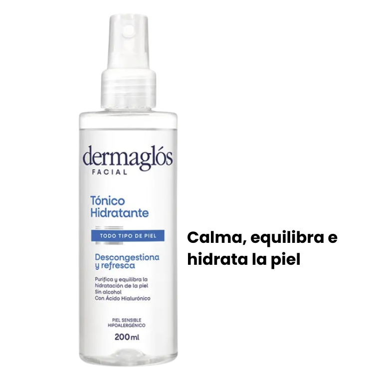 Tónico hidratante descongestivo Dermaglós, calma, equilibra e hidrata la piel