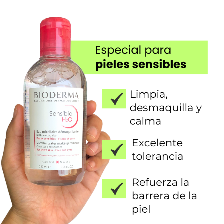 Sensibio H2O agua micelar 250ml, limpia, desmasquilla y calma, refuerza la barrera de la piel