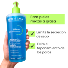Sébium Gel Moussant 500ml, limita la secrecion del sebo, evita el taponamiento de los poros, gel limpiador