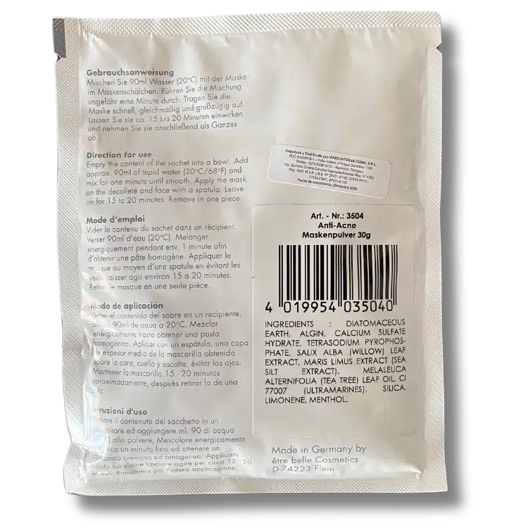 Mascarilla Facial en Polvo Antiacné informacion general
