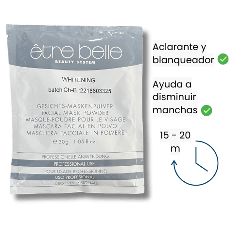 Mascarilla en polvo aclarante con extractos naturales para uso facial y profesional de la marca etre belle