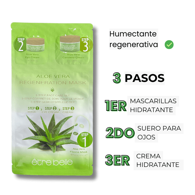 Mascarilla antiage de aloe vera regenerativa humectante para pieles secas de Aloe Vera con 3 pasos etre belle