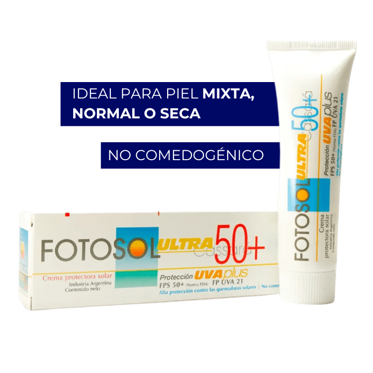 Protector solar económico FotoSol Ultra PLus 50+ uva NO comedogénico para piel mixta, normal o seca