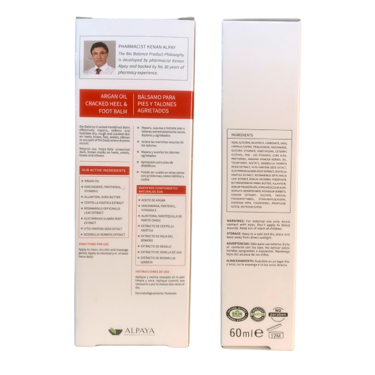 informacion de la caja Crema para pies y talones agrietados de Bio Balance