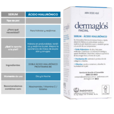 informacion de la caja de Suero de Ácido Hialurónico Dermaglós