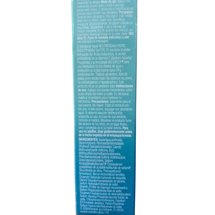 dorso del Gel Hidratante Facial Hydro Boost FPS25 Neutrogena