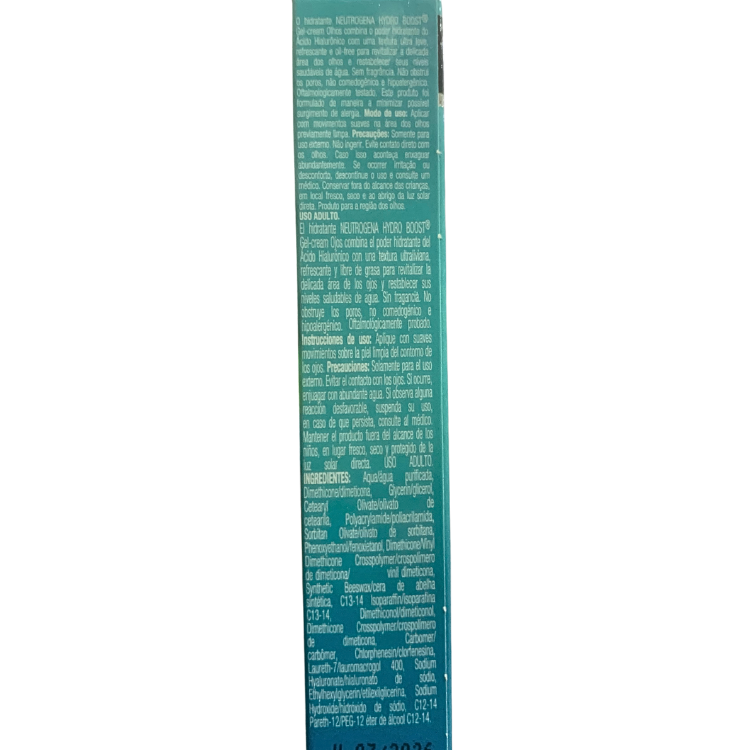 informacion de la caja de Contorno de ojos Hydro Boost Neutrogena