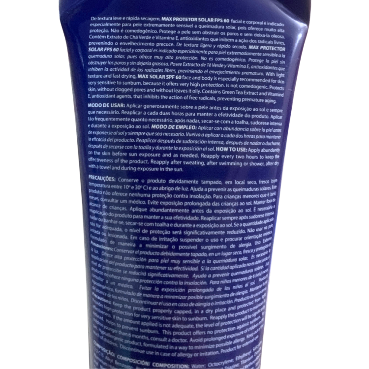 informacion de la caja del protector max solar 240ml