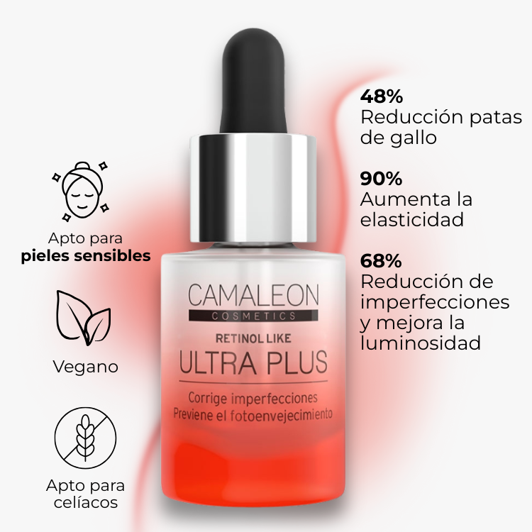 Serum de Retinol Like Ultra Plus Camaleon, antiedad, reduce patas de gallo y aumenta la elasticidad