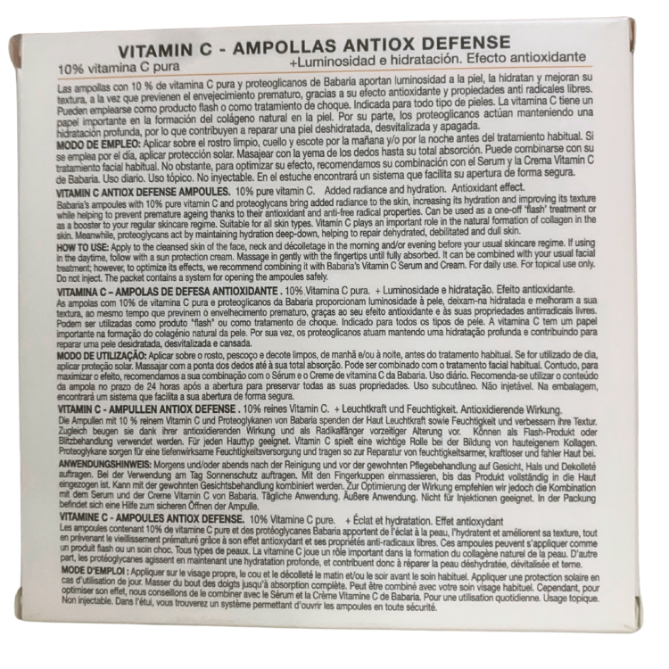 informacion de la caja de Ampollas de 10% Vitamina C de Babaria