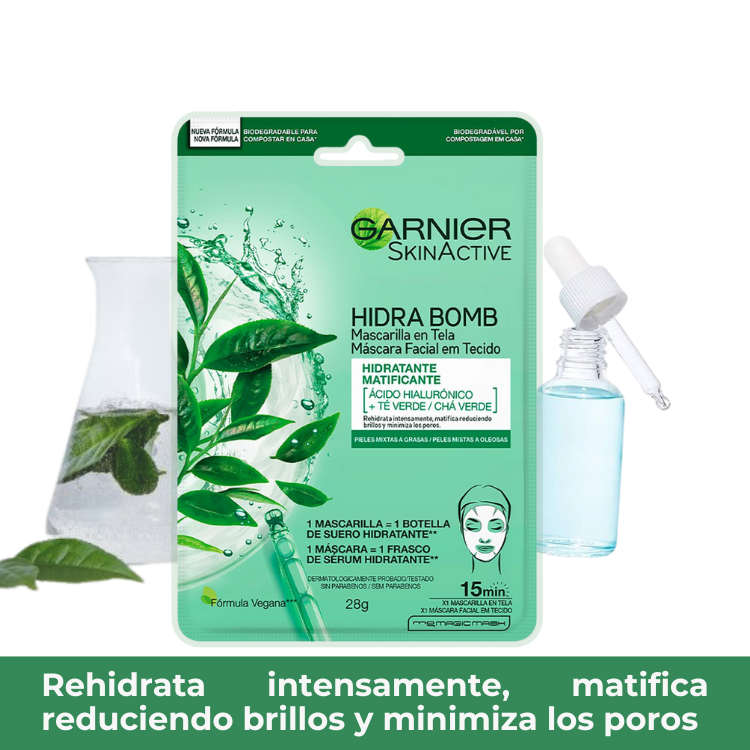 Mascarilla Hidratante Matificante Garnier, rehidrata intensamente, matifica y minimiza los poros
