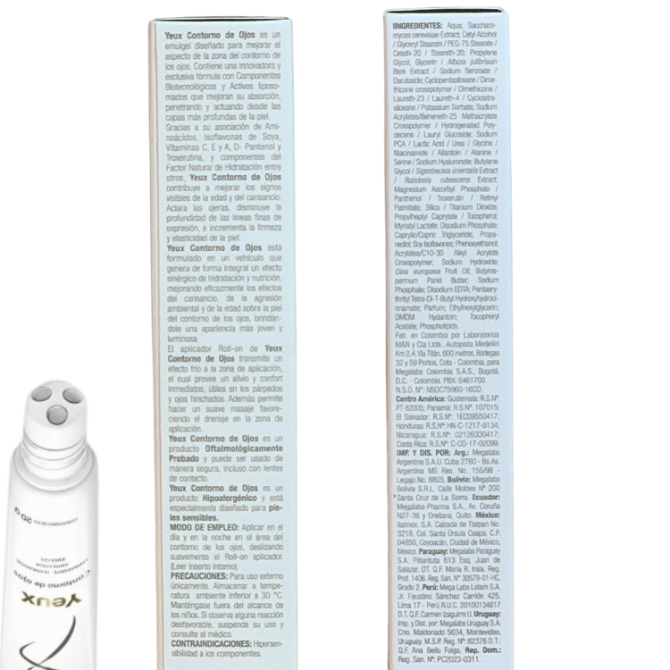 Informacion de la caja de Yeux contorno de ojos